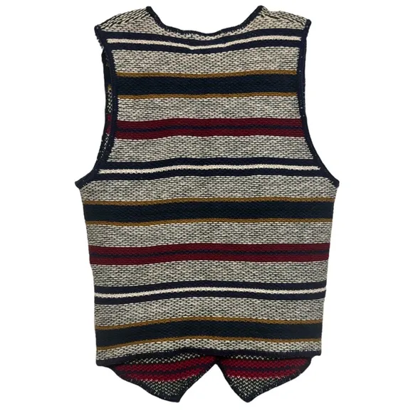 Vintage 80’s Sweater Vest Stripe Button Front Knit Weave Hong Kong Size Medium