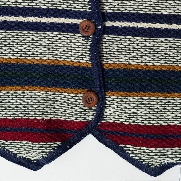 Vintage 80’s Sweater Vest Stripe Button Front Knit Weave Hong Kong Size Medium