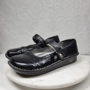 Vintage Alegria Belle Mary Jane Shoes Womens 8.5 Black Crinkle Leather Pumps