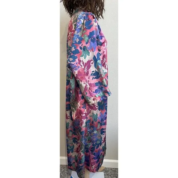 Vintage Ariel Petites Pink Florsl Floral‎ Mumu Robe Half zip Medium Made USA