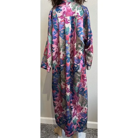 Vintage Ariel Petites Pink Florsl Floral‎ Mumu Robe Half zip Medium Made USA