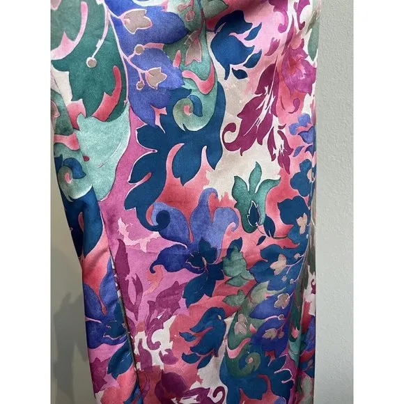Vintage Ariel Petites Pink Florsl Floral‎ Mumu Robe Half zip Medium Made USA