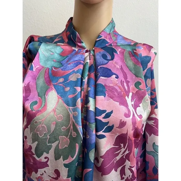 Vintage Ariel Petites Pink Florsl Floral‎ Mumu Robe Half zip Medium Made USA