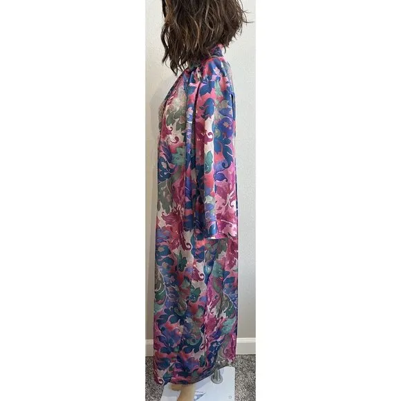 Vintage Ariel Petites Pink Florsl Floral‎ Mumu Robe Half zip Medium Made USA