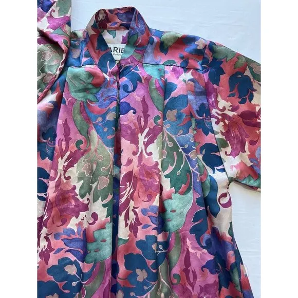 Vintage Ariel Petites Pink Florsl Floral‎ Mumu Robe Half zip Medium Made USA