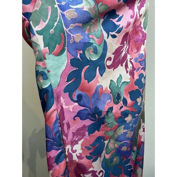 Vintage Ariel Petites Pink Florsl Floral‎ Mumu Robe Half zip Medium Made USA