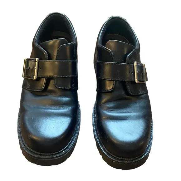Vintage Bass Men’s Black Leather Buckle Chunky Oxfords