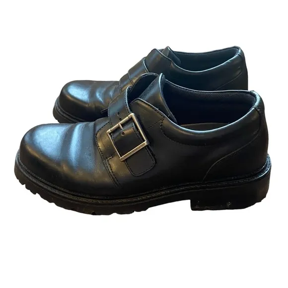 Vintage Bass Men’s Black Leather Buckle Chunky Oxfords