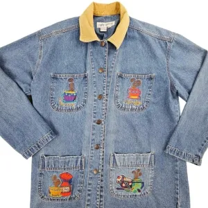 Vintage CASEY COLEMAN Womens Denim Button Down Corduroy Collar Jacket-Size M/L