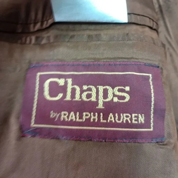 Vintage Chaps Ralph‎ Lauren 46T Brown Tweed Houndstooth Wool Silk Blazer Jacket