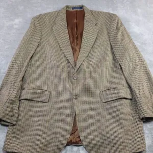 Vintage Chaps Ralph‎ Lauren 46T Brown Tweed Houndstooth Wool Silk Blazer Jacket