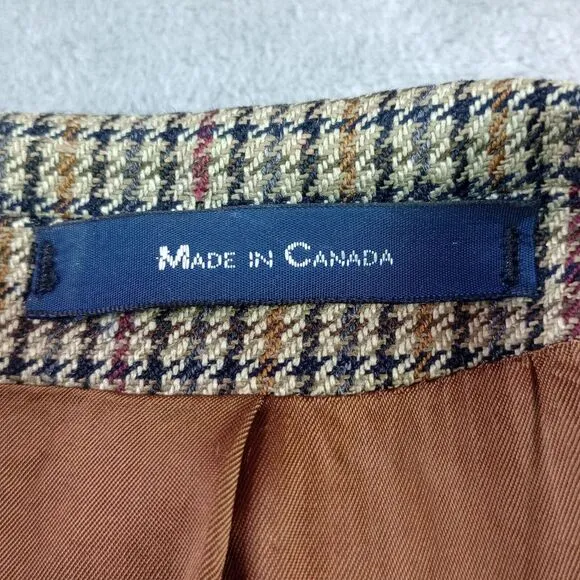 Vintage Chaps Ralph‎ Lauren 46T Brown Tweed Houndstooth Wool Silk Blazer Jacket