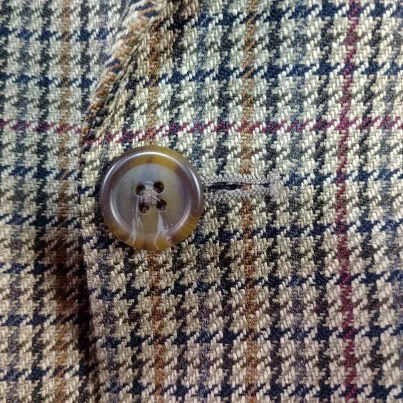 Vintage Chaps Ralph‎ Lauren 46T Brown Tweed Houndstooth Wool Silk Blazer Jacket