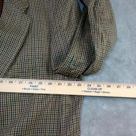 Vintage Chaps Ralph‎ Lauren 46T Brown Tweed Houndstooth Wool Silk Blazer Jacket