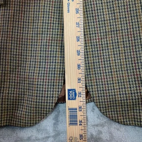 Vintage Chaps Ralph‎ Lauren 46T Brown Tweed Houndstooth Wool Silk Blazer Jacket