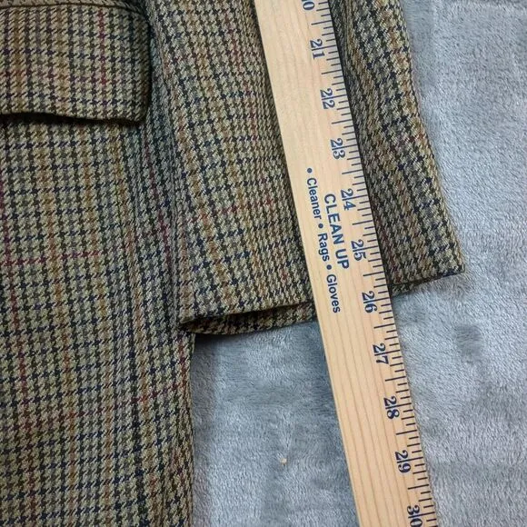 Vintage Chaps Ralph‎ Lauren 46T Brown Tweed Houndstooth Wool Silk Blazer Jacket