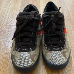 Vintage Coach Brown and Red Sneakers with Unique Textures