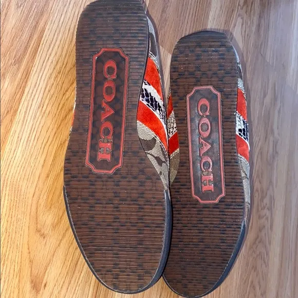 Vintage Coach Brown and Red Sneakers with Unique Textures
