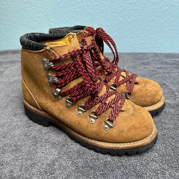 Vintage Herman Shoes and Boots Mens 7M Mountaineering Hiking Suede Vibram 1970's