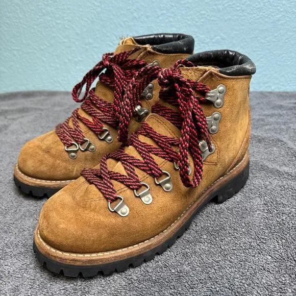 Vintage Herman Shoes and Boots Mens 7M Mountaineering Hiking Suede Vibram 1970's