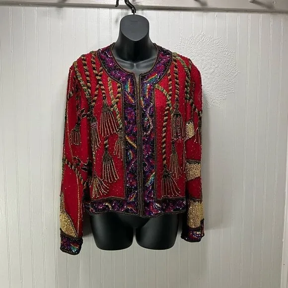 VINTAGE NITELINE By Della Roufogali 100% Silk Beaded Jacket