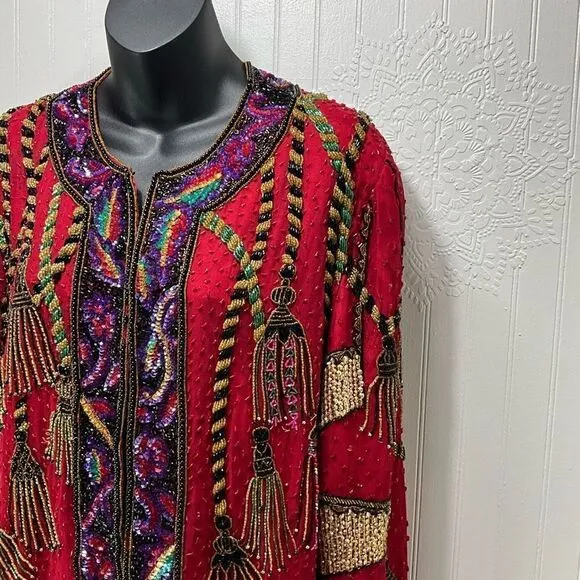 VINTAGE NITELINE By Della Roufogali 100% Silk Beaded Jacket