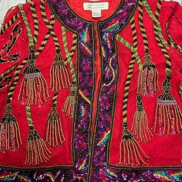 VINTAGE NITELINE By Della Roufogali 100% Silk Beaded Jacket