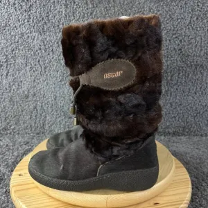 Vintage Oscar Sport Fur Ski Boots Womens Size 7.5 Leather Wedge Made in Italy