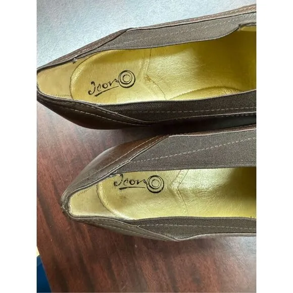 Vintage Icon Leather Girl with a Pearl Earring Brown Slip On Shoes Size 7.5B