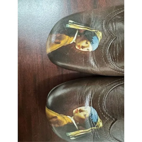 Vintage Icon Leather Girl with a Pearl Earring Brown Slip On Shoes Size 7.5B