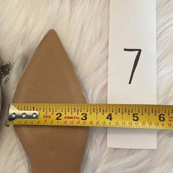 Vinyl Clear Rhinestone Pointed Toe Flat Wedding Slingback Sandals Shoes