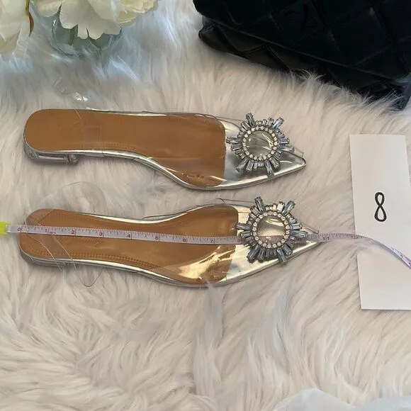 Vinyl Clear Rhinestone Pointed Toe Flat Wedding Slingback Sandals Shoes