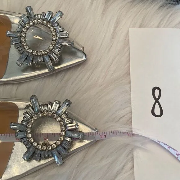 Vinyl Clear Rhinestone Pointed Toe Flat Wedding Slingback Sandals Shoes