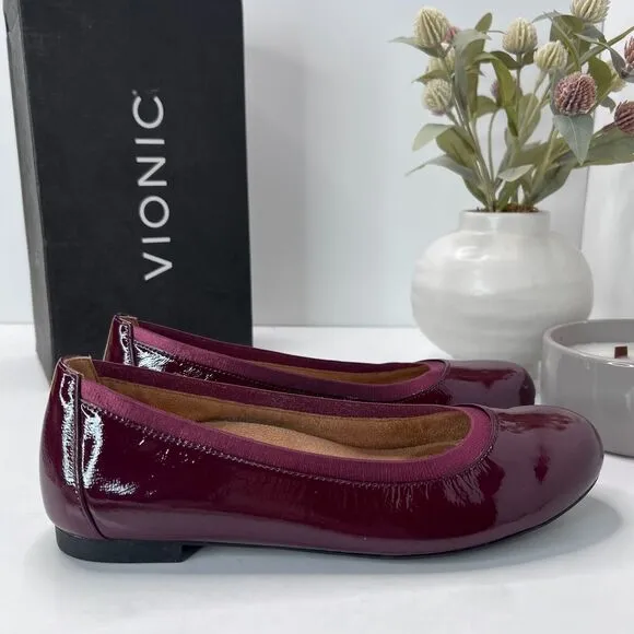 Vionic Anita Patent Leather Flat Slip On Shoes Crimson I4704L8602 Women's 7.5M