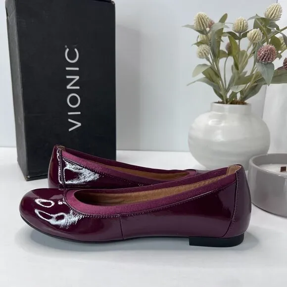 Vionic Anita Patent Leather Flat Slip On Shoes Crimson I4704L8602 Women's 7.5M