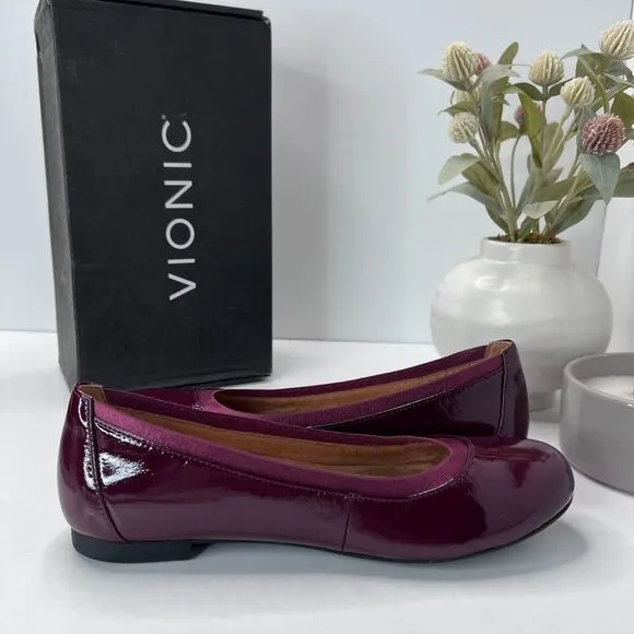 Vionic Anita Patent Leather Flat Slip On Shoes Crimson I4704L8602 Women's 7.5M