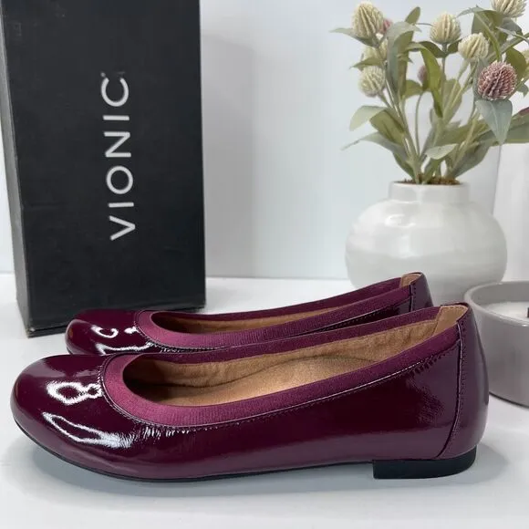 Vionic Anita Patent Leather Flat Slip On Shoes Crimson I4704L8602 Women's 7.5M
