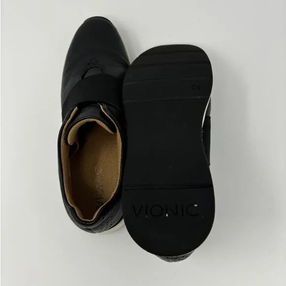 Vionic Black Leather Slip On Sneakers Size 7 Shoes