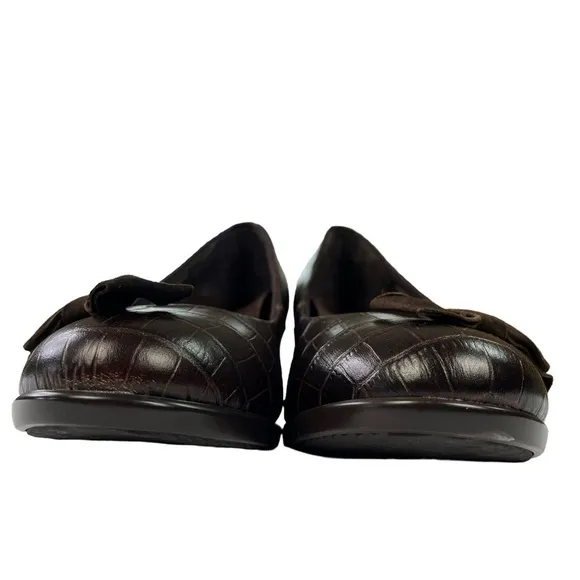 Vionic Lena Croc Embossed Bow Wedge Sandals Womens Brown Size‎ 6.5