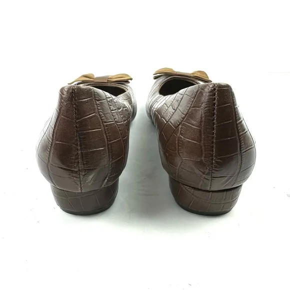 Vionic Lydia Orthaheel Wedge Shoes 7.5 Brown Croc Embossed Slip On Shoes Womens