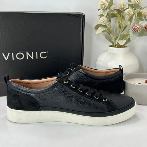 Vionic Winny Lace Up Leather Casual Sneakers Black Nappa Women 11 Wide NWB
