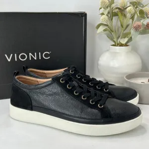 Vionic Winny Lace Up Leather Casual Sneakers Black Nappa Women 11 Wide NWB