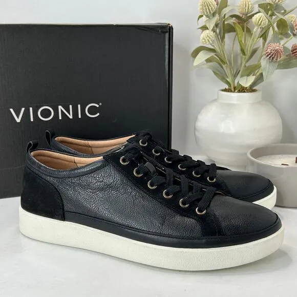 Vionic Winny Lace Up Leather Casual Sneakers Black Nappa Women 11 Wide NWB