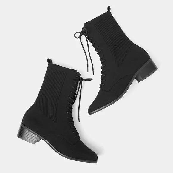 VIVAIA Square-Toe Lace-Up Boots (Choose One Size Up) EU/ 38‎ US/7,7.5