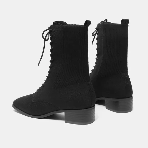 VIVAIA Square-Toe Lace-Up Boots (Choose One Size Up) EU/ 38‎ US/7,7.5