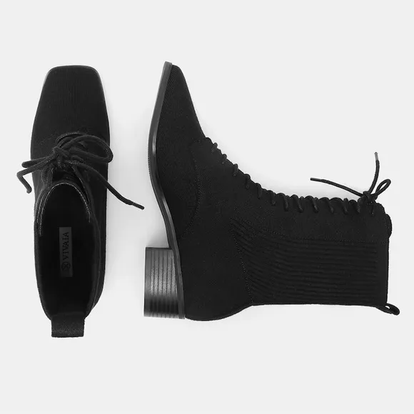 VIVAIA Square-Toe Lace-Up Boots (Choose One Size Up) EU/ 38‎ US/7,7.5