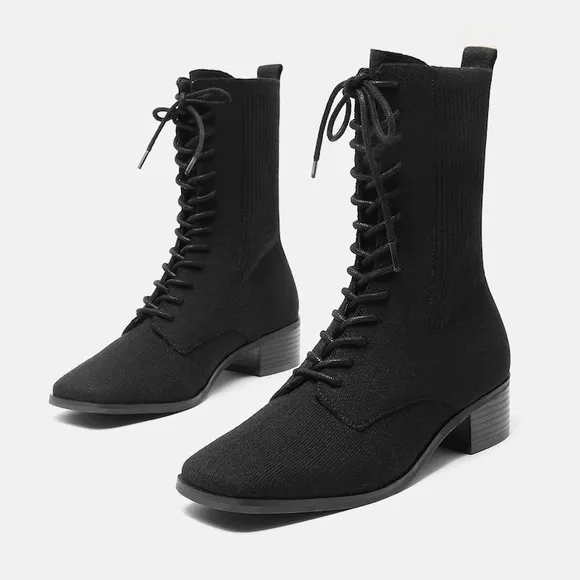 VIVAIA Square-Toe Lace-Up Boots (Choose One Size Up) EU/ 38‎ US/7,7.5