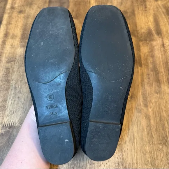 Vivaia Women’s Sylvia Square-Toe Woven Flat Shoe Machine-Washable Black Sz 38.5