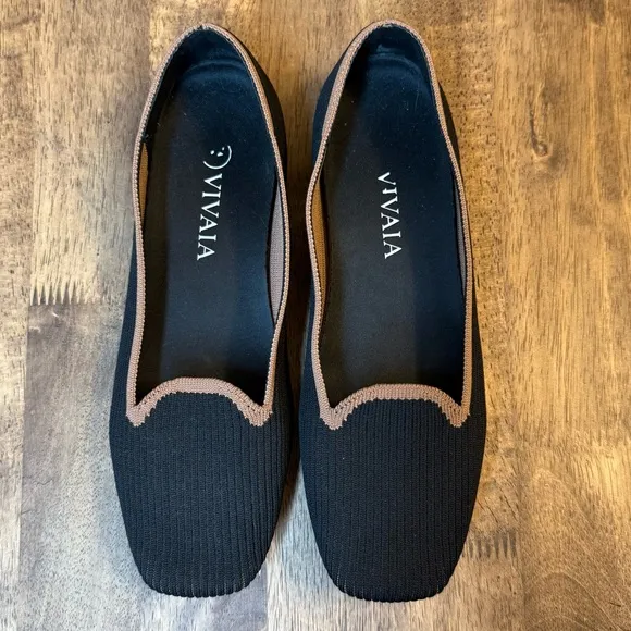 Vivaia Women’s Sylvia Square-Toe Woven Flat Shoe Machine-Washable Black Sz 38.5
