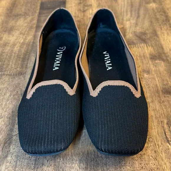 Vivaia Women’s Sylvia Square-Toe Woven Flat Shoe Machine-Washable Black Sz 38.5